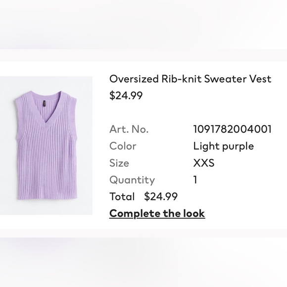 xXS H&M v neck sweater vest light purple with split hem - Picture 3 of 4